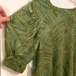 Kim & Cami Green Embroidered Mesh Blouse Fairycore Boho Top Medium